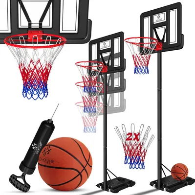 Produktbild von KESSER® Basketballkorb Premium mit Ständer Rollen Inkl. Basketball + Pumpe verstellbare Korbhöhe 230 bis 305 cm höhenverstellbar Korbanlage Outdoor komplett Basketballanlage, Schwarz