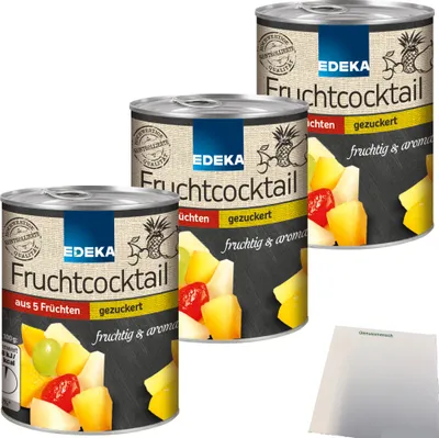 Produktbild von Edeka 5-Fruchtcocktail große Stücke gezuckert 3er Pack (3x225g Dose) + usy Block