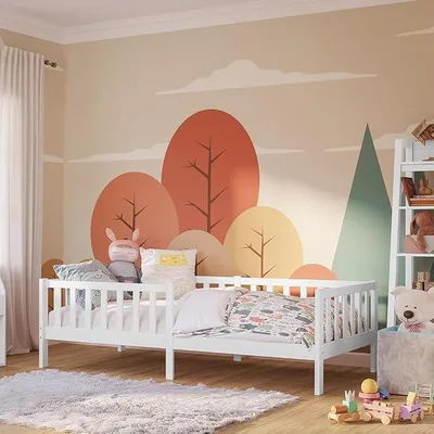 Obrázok produktu pre Detská postel Vere 90x200 cm – Montessori postel s ochranou proti pádu a latkovým roštom – Masívna detská postel pre chlapcov a dievčatá z borovicového dreva – Biela postel pre batočiata
