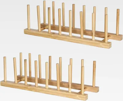 Produktbild von 2 Stück Tellerständer, Plate Holder mit 7 Slots, Tellerhalter aus 100% Kiefernholz, Topfdeckelhalter, Geschirrabtropfgestell, für Schneidebrett, Topf Deckel, Teller, Schüssel, Tassen