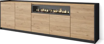 Produktbild von Sideboard, Highboard, 260x37x80cm, 5 Türen, Elektrokamin., Eiche Schwarz