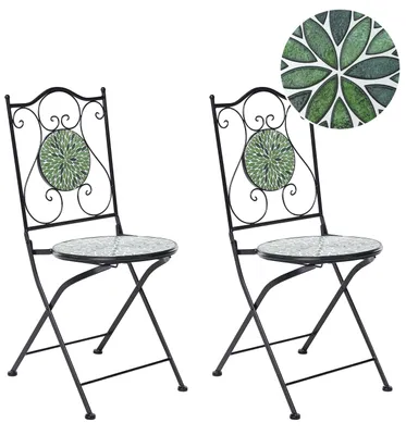 Produktbild von BELIANI Gartenstuhl 2er Set Schwarz Metall Klappbar Faltbar Mosaik Muster Vintage Stil Balkon Garten Terrasse