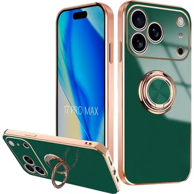 Image de Coque pour iPhone 17 Pro Max, Protection Antichoc Anti-Rayures avec Anneau Rotatif 360° - Vert Nuit