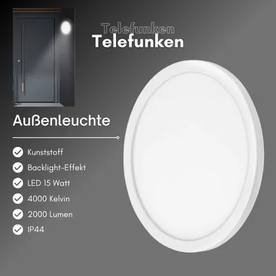 Produktbild von LED Außenwandleuchte Außenleuchte IP44 4000K 15W Ø28cm Weiß Telefunken