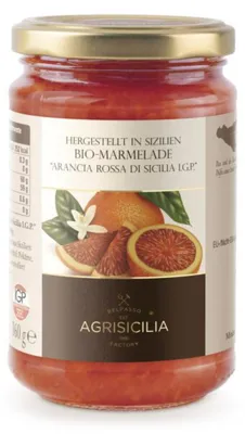 Productafbeelding van Agrisicilia bloedsinaasappelmarmelade, geschikt voor brood, yoghurt of muesli, 360g