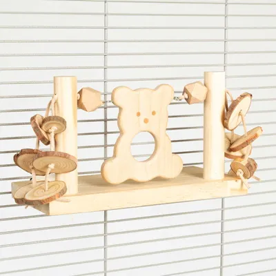 Produktbild von Teddybär-Schaukel für Papageien – Interaktives Holzspielzeug mit Bärenfigur, 23x12x13 cm