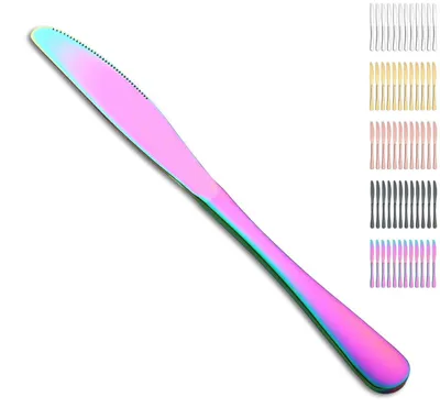 Productafbeelding van Omgoods - Set van 12 Roestvrijstalen Tafelmessen met Regenboog Titanium Coating