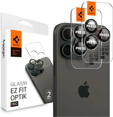 Immagine prodotto di Spigen Optik Pro EZ Fit Protezione per fotocamera adatta per iPhone 16 Pro Max / 16 Pro / 15 Pro Max / 15 Pro / 14 Pro Max / 14 Pro - 2 pezzi - Nero