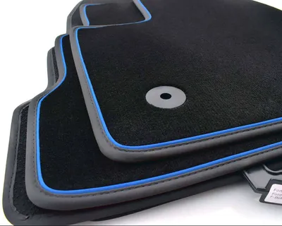 Immagine prodotto di Tappetini adatti per Skoda Octavia III e IV (tutti) RS Combi tappetini in velours tappetini premium per auto 4 pezzi, nero, striscia di rifinitura blu