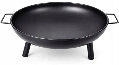Image de Brasero de jardin en acier 60 cm avec 3 pieds – foyer extérieur noir, vasque à feu avec poignées pour feu de bois, grill et chaudron