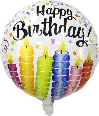 Obrázek produktu pro Fóliový balónek Happy Birthday candles holografický, bílý, s černým nápisem, cca 45 cm
