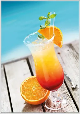 Produktbild von Wallario Wandbild Bunter Cocktail am Pool, Größe: 70,30 x 100,30 cm, Poster mit weißem Kunststoffrahmen