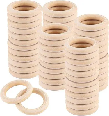 Zdjęcie produktu dla Drewniane kółka do rękodzieła – 60 sztuk, średnica 55 mm – naturalne drewniane kółka do użytku na zewnątrz – kółka do zawieszania – tworzenie dekoracji do domu – rękodzieło dekoracyjne