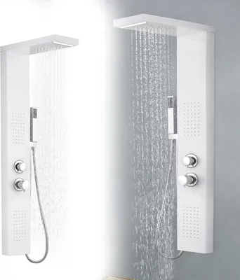 Produktbild von Sessamen-LP Duschpaneel Duschsystem Edelstahl Gebürstet Duscharmatur Duschset mit Regendusche, Massagedusche, Wasserfalldusche, Handbrause (Weiß)