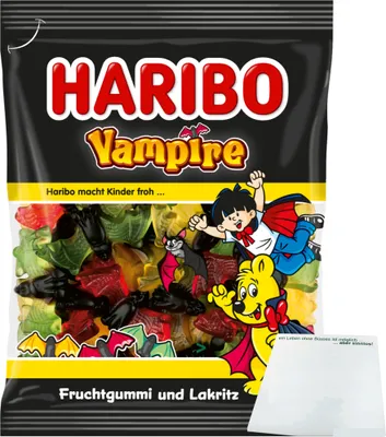 Produktbild von Haribo Vampire Fruchtgummi und Lakritz (175g Beutel) + usy Block