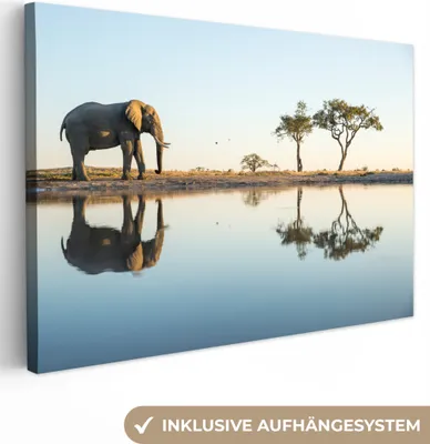 Produktbild von OneMillionCanvasses® - Leinwandbilder - 140x90 cm, Elefant - Wasser - Bäume - Tiere - Natur, Wandbilder Kunstdruck Wanddekoration