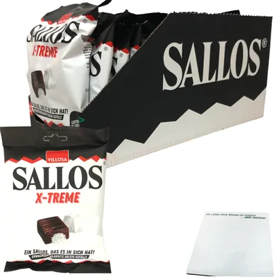 Produktbild von Sallos X Treme Hartkamellen mit Lakritz Salmiak Salz Füllung 15er Pack (15x150g Tüte) + usy Block