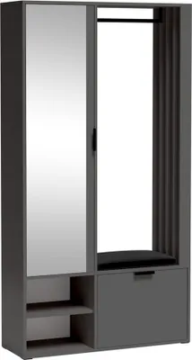 Produktbild von Garderobe 100 cm breit in Grau mit Kleiderstange, Schuhschrank und Spiegel, 1 Klappe - MINSTER-161