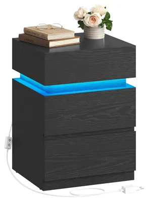 Produktbild von Nachttisch - Beistelltisch - LED-Beleuchtung Mit Farbwechsel - 3 Schubladen - Modernes Design - Schwarz Mit Holzmaserung
