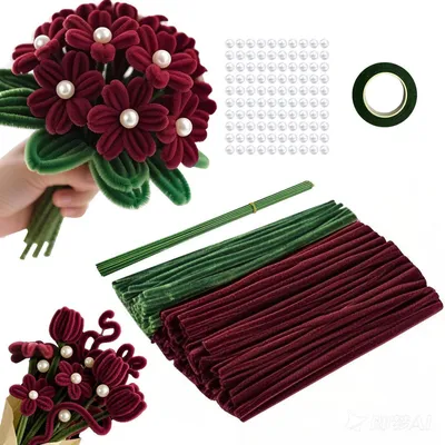 Produktbild von Pfeifenreiniger zum Basteln, 220 Stück, Grün/Rot, mit Blumendraht & Perlen für Blumensträuße
