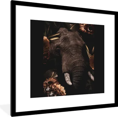 Produktbild von MuchoWow® MuchoWow® Gerahmtes Poster Elefant - Blumen - Porträt 40x40 cm - Poster mit zchwarzem Bilderrahmen - Poster - Plakat im Rahmen