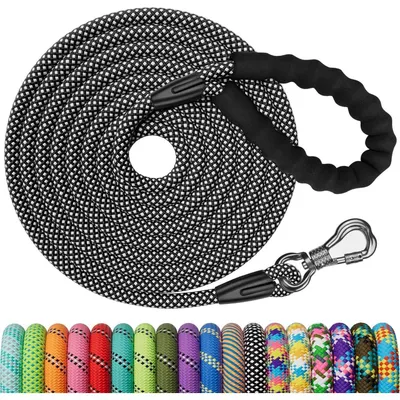 Immagine prodotto di Guinzaglio per cani, 9 metri x 8 mm, con manico imbottito, corda robusta da arrampicata, moschettone, colore nero