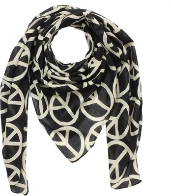 Produktbild von Baumwolltuch - Peace Muster 10 cm schwarz - beige - quadratisches Tuch