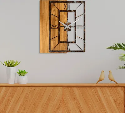 Produktbild von Opviq, Wooden Clock 37-A, Wanduhren, Nussbaum, Metall, 49 x 58 cm