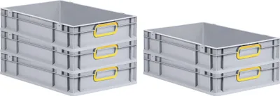 Produktbild von SparSet 5x Eurobox NextGen Color | HxBxT 12x40x60cm | 23 Liter | Griffe gelb geschlossen | Glatter Boden | Grau | Eurobehälter, Transportbox, Transportbehälter, Stapelbehälter