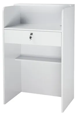Immagine prodotto di Banco reception, tavolo da reception rettangolare da 60 cm, moderno banco reception da ufficio con cassetto, piccolo tavolo da reception minimalista per cassa, hall, salone di bellezza e ufficio, bianco