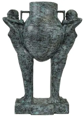 Image de Casa Padrino Luxe Art Déco Bronze Sculpture Femme avec Vase Turquoise / Noir 49 x 23,5 x H. 68 cm - Elégante sculpture en bronze avec vase de fleurs - Décoration de bureau - Décoration de salon - Collection de luxe