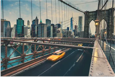 Produktbild von MuchoWow® Poster New York - Auto - Brooklyn Bridge 180x120 cm - Fotoplakat