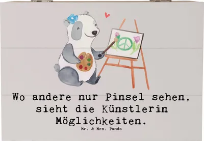 Produktbild von Mr. & Mrs. Panda Holztruhe Künstlerin Visionen 22 x 15 cm - Grau Pastell - Geschenk, Kunstschaffende, fotobox, Möglichkeiten, Berufe, Berufsalltag, Pinsel, Kunstwerke