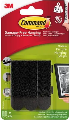 Produktbild von Command 17201BLK Medium Picture Strips Schwarz 5,4kg 4pk WI1177 (One Size) (One Colour)
