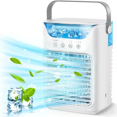 Obrázok produktu pre USB chladič vzduchu – mini stolný ventilátor – chladič vzduchu s nádržkou na vodu – zvlhčovač vzduchu – prenosný, tichý osobný chladič vzduchu pre spálňu – biela farba