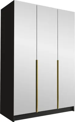 Produktbild von MIRJAN24 Kleiderschrank Calia III, Schlafzimmer, mit Spiegel, Drehtürenschrank, mit Kleiderstange, Modern, Garderobenschrank, Metallgriffe (Farbe: Schwarz / Schwarz + Gold)