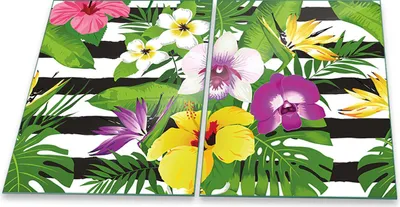 Produktbild von Herdabdeckplatten Glaskeramik Spritzschutz Glas Universal 2-Teilig 2x40x52 Blumen Bunt
