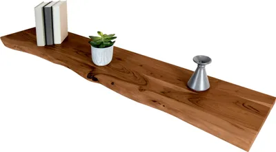 Produktbild von Holzplatte 160x30 cm Arya, Holzbrett Akazie massiv + nussbaumfarben, Baumkanten-Platte für Heimwerker, Regale & Fensterbretter, einseitige Baumkante