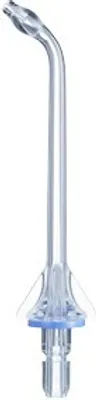 A close-up studio shot of a dental water flosser tip.