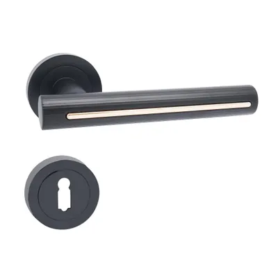 Produktbild von Domino Türgriff PILAR-RDrückergarnitur BB-Buntbart Set Rund BB Rosette Türklinke für Zimmertür, Bürotür, Kellertür & Innentür Aluminium Schwarz/Gold