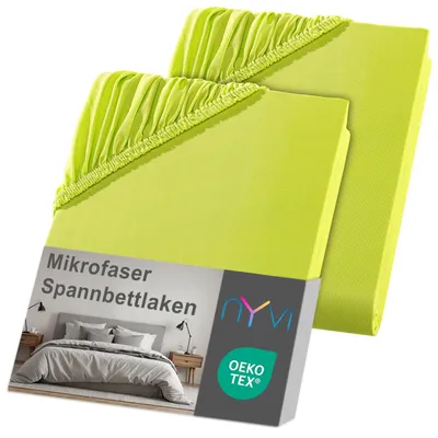 Produktbild von NYVI Spannbettlaken DreamScience Mikrofaser 90x200 - 100x200 cm apfelgrün 2er Set für Matratzen bis 22 cm Höhe - Weich & Anschmiegsam, Rundumgummizug, Bügelfrei