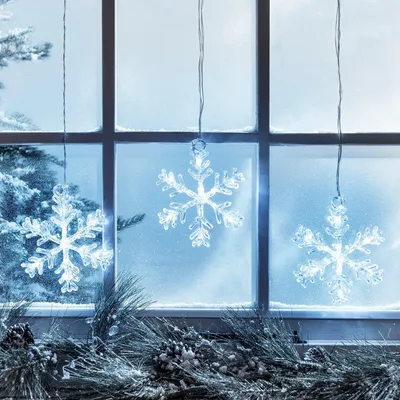 LED-Schneeflocken 3er-Set, Fensterdeko, Timer, 36 LEDs