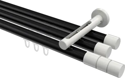 Produktbild von Interdeco Innenlaufstange / Gardinenstange mit Innenlauf Schwarz / Weiß, Typ Siteno Elanto (Rillenzylinder), 20 mm Ø 3-läufig, 480 cm
