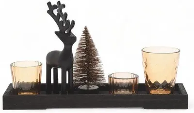 Immagine prodotto di Set decorativo di portacandele in legno e vetro, marrone, 17 cm