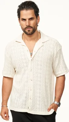 Produktbild von CARISMA Herren Kurzarmhemd für Herren im Vintage Summer-Look im Crochet-Stil Kurzarm Strick Polo-Hemd T-Shirt im Retro-Stricklook