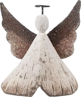 Image de Clayre & Eef Figurine décorative Ange 8x3x9 cm Blanc Marron Bois