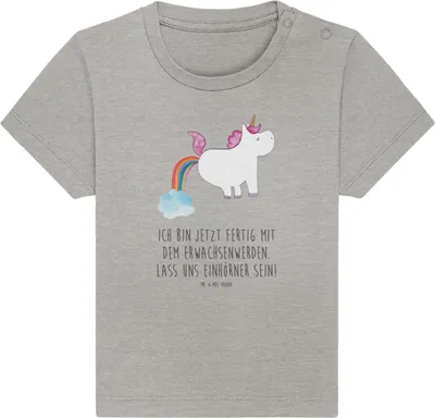 Produktbild von Mr. & Mrs. Panda  T-Shirt Einhorn Pupsen 12. - 18. Monat - Heather Grey - Geschenk, Unicorn, Baby, Glitzer, Freundin, Lustig, Kinder, Regenbogen, Babyshirt