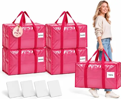 Productafbeelding van Verhuiszakken - Set van 4 - 87 L - Roze opbergtassen met ritssluiting