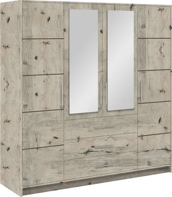 Produktbild von Drehtürenschrank Nancy D4, 4 Türen Kleiderschrank mit Spiegel, Moderne Garderobe, Schrank Größe: 196 x 200 x 58 cm