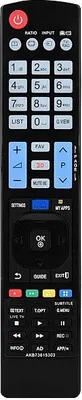 A black remote control with various buttons.